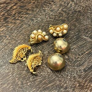 3 Vintage Gold Tone Earring Pairs